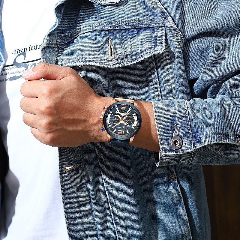 CURREN, relojes deportivos de cuero analógicos de marca de lujo para hombres, reloj militar del ejército para hombres, reloj de cuarzo con fecha para hombre, reloj Masculino 2021