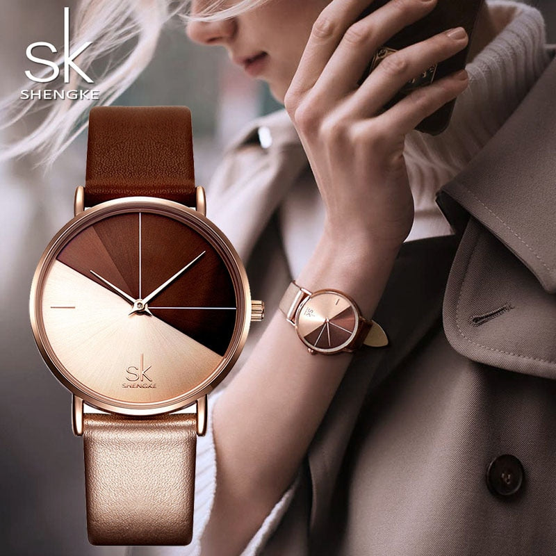 Relojes de cuero de lujo SK, relojes de cuarzo creativos a la moda para Mujer, Reloj de pulsera para Mujer 2019, Reloj de pulsera para Mujer SHENGKE, Reloj femenino