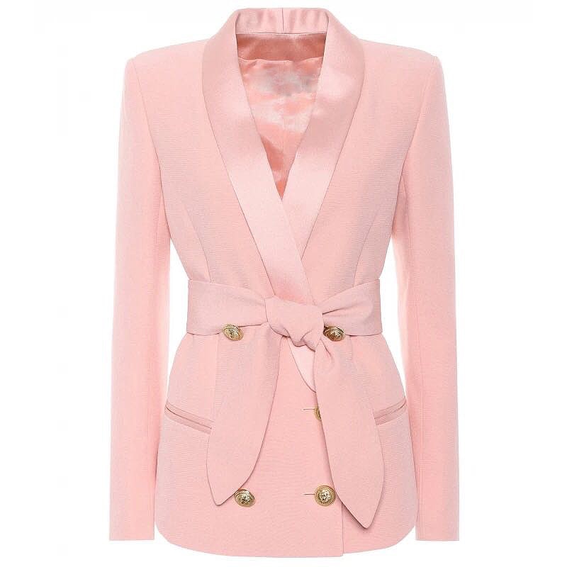 Chaqueta elegante de carrera con estilo de excelente calidad para mujer, cuello chal, botones de león, cinturón con cordones, chaqueta Blazer