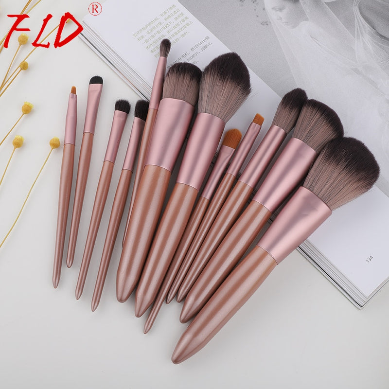 FLD 12pcs Wood Handle Makeup Brush Set Blush Brush Set Eye Eyeliner Powder Foundation Make Up Brushes Set Cosmetic Tools Kit