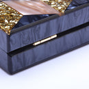 Neue weibliche schwarze Perlglanz Acryl Abendtaschen Vintage Frauen Messenger Bags Gold Pailletten Kupplungen Patchwork Party Handtaschen