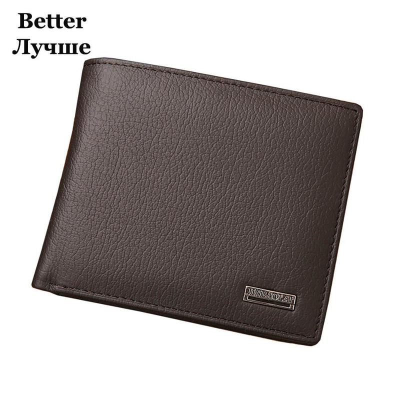 JINBAOLAI Genuine Leather Men Wallets Short Design ID Card Holder Waterproof Black Male Wallet Casual Top Quality Men Purse