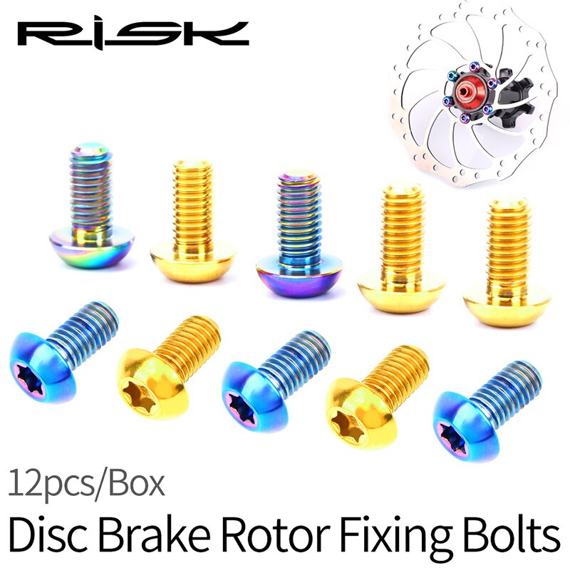 RISK 12PCS M5*10MM Bike Disc Brake Rotor Fixing Bolts TC4 Titanium Bicycle MTB Bike Ultralight Brake Screw Cycling Accessories