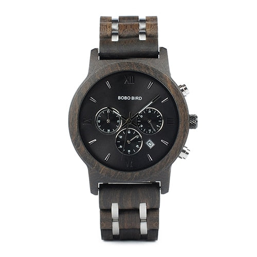 Reloj BOBO BIRD de madera para hombre, relojes cronógrafo de cuarzo con fecha de acero inoxidable, relojes de regalo de lujo para hombre, reloj masculino