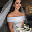 Einfache A-Linie Brautkleider Satin schulterfrei Hochzeit Brautkleider Sweep Zug Freizeitkleider Reißverschluss mit Knöpfen hinten