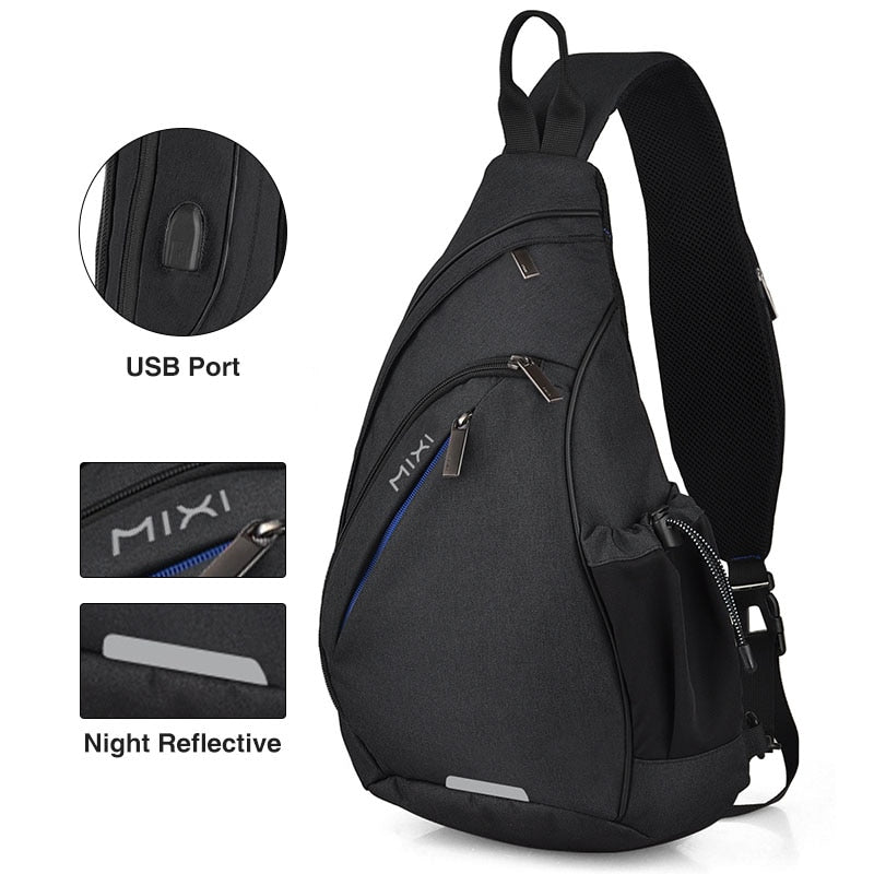 Mixi, mochila de un hombro para hombre, bolso bandolera para mujer, bandolera USB para niños, deportes de ciclismo, viaje, bolso de moda versátil, bolso escolar para estudiantes