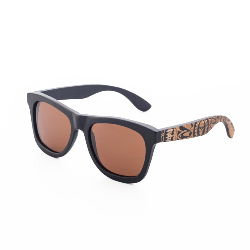 Retro Wooden female sunglasses male high-end brand carved design black brown bamboo frame polarized beach glasses
