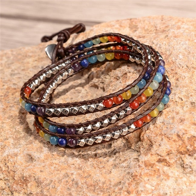 Chakra Bracelet Jewelry Handmade Leather Wrap Bracelet Multi Color Spare  Crystal Beads Natural Stone Bracelet