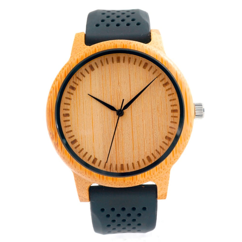 BOBO VOGEL Mode-Mann-Uhr-einfache Art-hölzerne Bambusarmbanduhr-weiches Silikon-Bügel-Extraband als Geschenk Heißer Verkauf