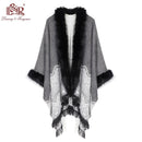 2020 Winter Foulard Women Poncho With Fur Collar Floral Female Cashmere Shawls Scarf Jacquard Skill Warm Pashmina Poncho Tassel