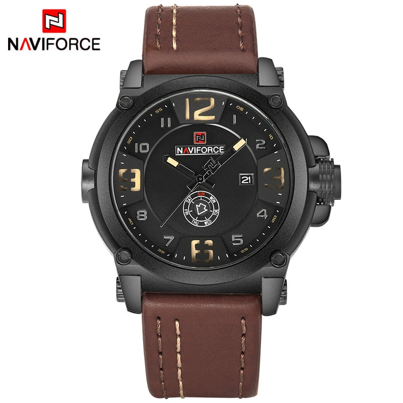 NAVIFORCE Top Luxusmarke Herren Sport Militär Quarzuhr Mann Analog Datum Uhr Lederband Armbanduhr Relogio Masculino