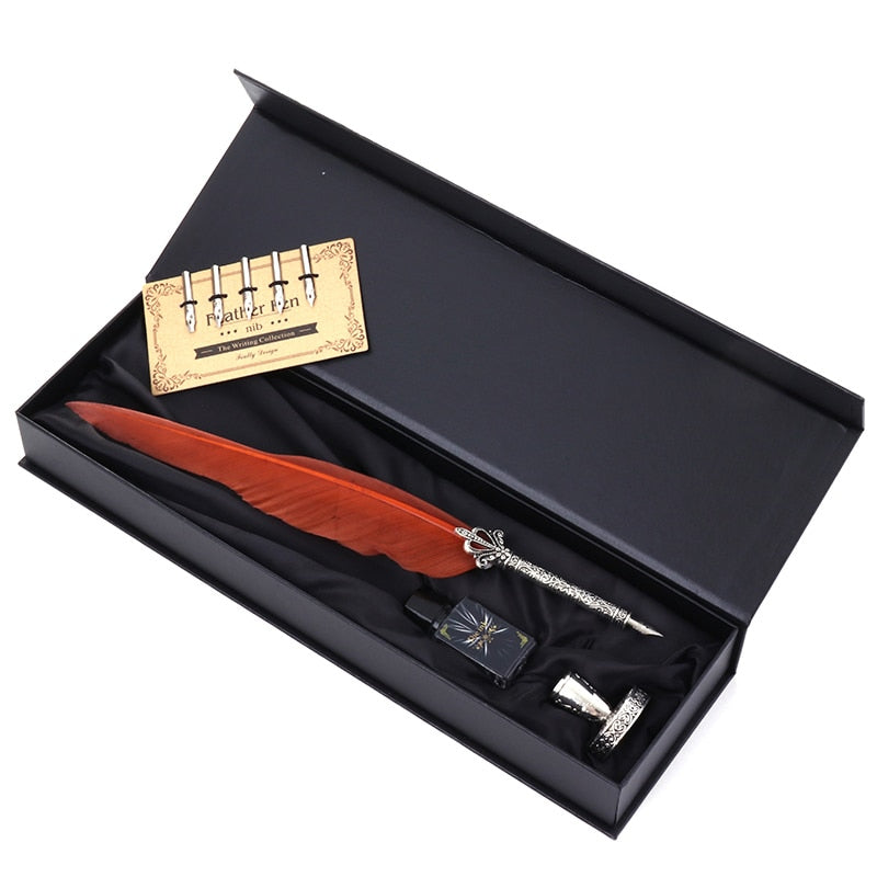 Fountain Pen Suit Vintage Dip Feather Pen Writing Ink Set with Gift Box Stationery Antique Calligraphy Pen Office Supplies Gifts