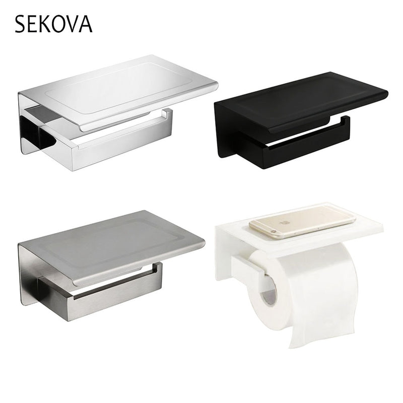 White &Mirror Chrome Polished & Black & Brushed  Stainless Steel Toilet Paper Holder Top Place Things Platform 4 Choices