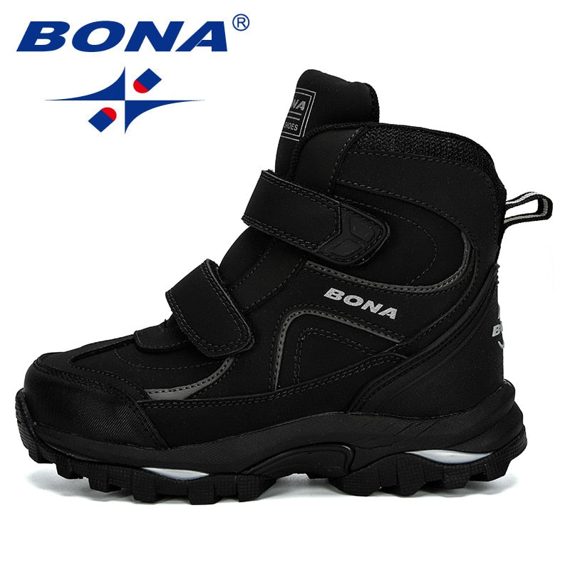 BONA  New Style Winter Boys Boots Children Shoes For Kids Sneakers Leather Boots Plush Warm Flat Ankle Boots Comfortable
