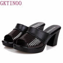 2023 new women sandals women slippers genuine leather thick high-heeled color block decoration open toe women sandals T012