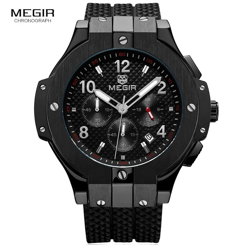 Army Sports Chronograph Quartz Wrist Watches Men Black Silicone Military Stop Watch Clock Man Relogios Masculino 2050G