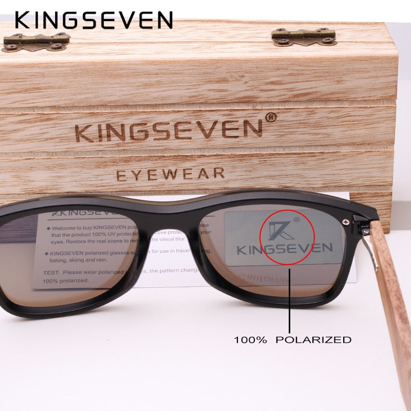 Gafas de sol KINGSEVEN a la moda para hombre, gafas de sol polarizadas con espejo de madera de nogal UV400, gafas de sol para mujer, diseño de marca, tonos coloridos hechos a mano