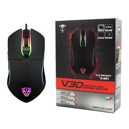 Motospeed V30 USB-Gaming-Maus mit 6 Tasten, optische Hintergrundbeleuchtung, USB-Maus, 3500 DPI, für PC, Laptop, Desktop-Computerspiel