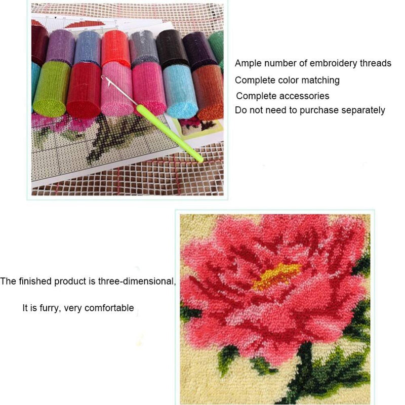 DIY Latch Hook Rug Kits Crocheting Yarn Cushion Carpet Cover Floor Mat 3D Cartoon Flower Sewing Needlework for Adults Kids Gift