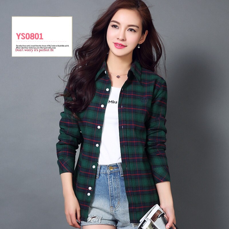 S-4XL Women Cotton Shirt Spring Autumn Winter 2022 New Casual Long-sleeve Brushed Plaid Stripe Shirts Girl's Tops Blouse Female