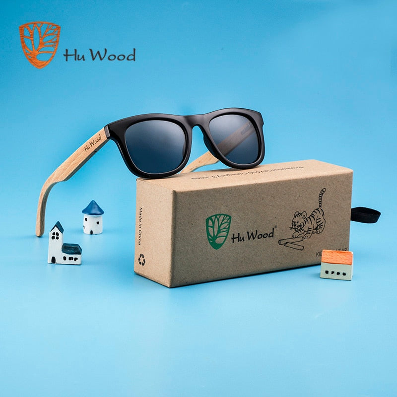 Hu Wood Polarisierte Kindersonnenbrille für Jungen und Mädchen mit recyceltem Rahmen und Bügeln aus Buchenholz | 4 bis 8 Jahre