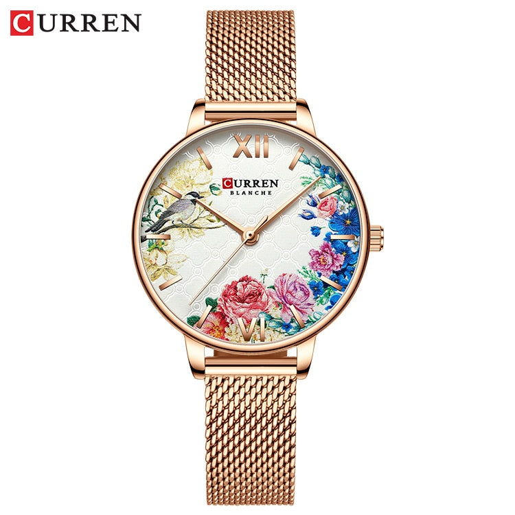 Relojes de mujer CURREN, reloj negro, reloj de pulsera de cuarzo de malla de acero inoxidable, reloj informal con encanto para mujer, relojes femeninos