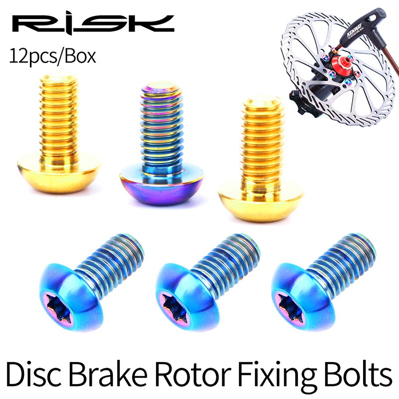 RISK 12PCS M5*10MM Bike Disc Brake Rotor Fixing Bolts TC4 Titanium Bicycle MTB Bike Ultralight Brake Screw Cycling Accessories