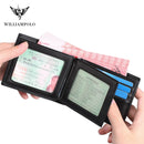 WilliamPOLO Brand Busines Men Wallet Genuine Leather Bifold Wallet Bank Credit Card Case ID Holders Male Coin Purse Pockets New