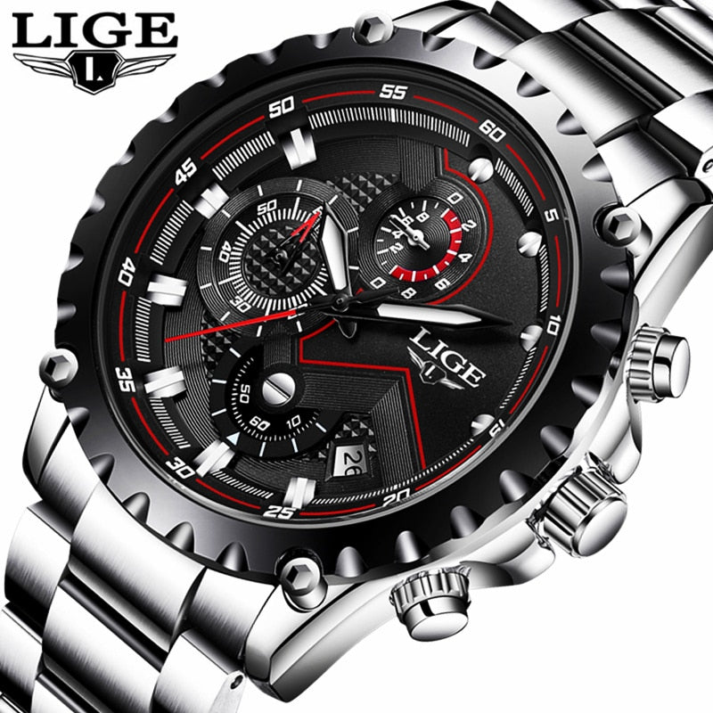 LIGE Marke Herrenmode Uhren Herren Sport Wasserdichte Quarzuhr Mann Vollstahl Militäruhr Armbanduhren Relogio Masculino