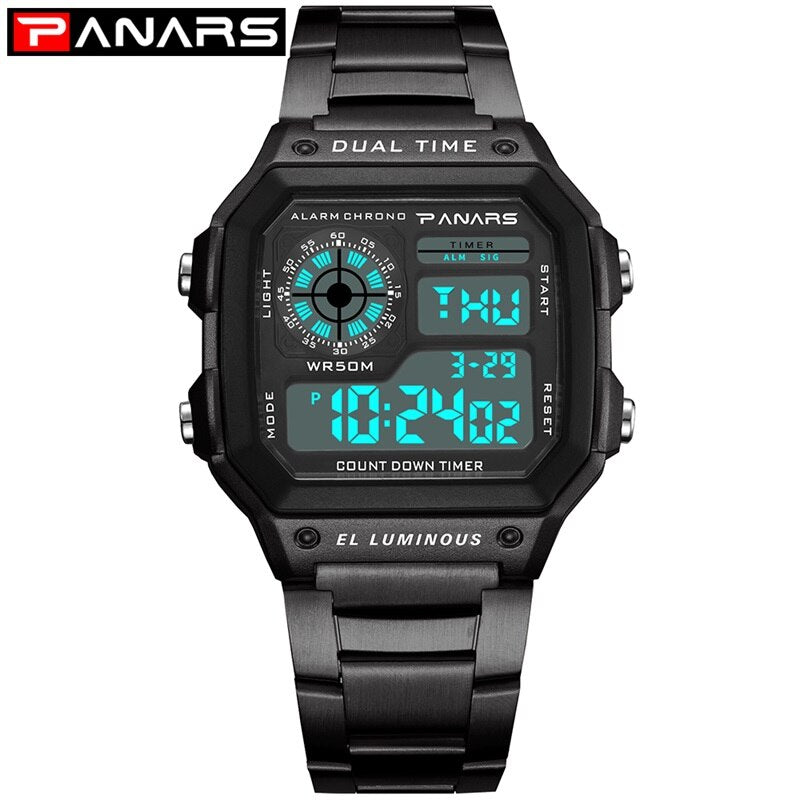 PANARS Reloj Deportivo Digital para hombre, Reloj deportivo resistente al agua hasta 50M, Relojes de pulsera de acero inoxidable, Relojes Deportivos Zegarek