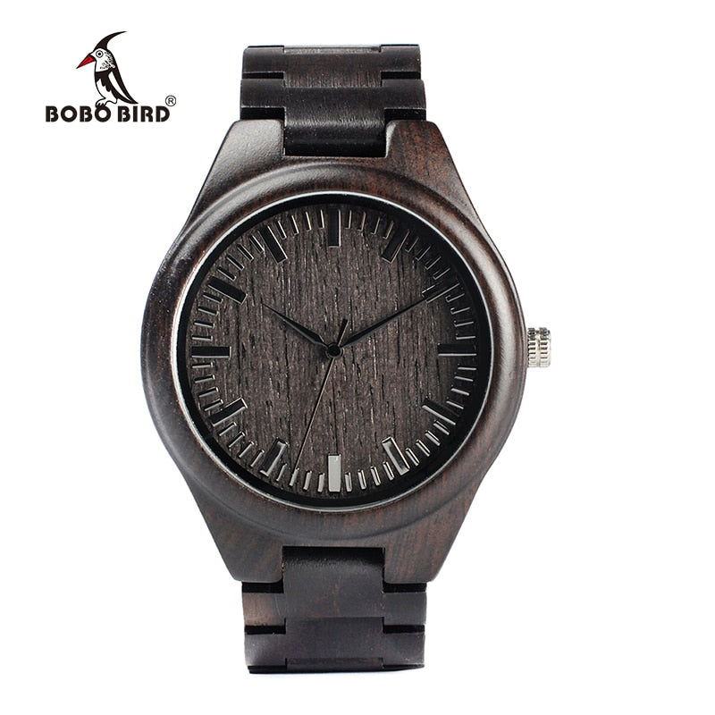 BOBO BIRD WH05 Brand Design Classic Ebony Wooden Mens Watch Full Wood Strap Quartz Watches Lightweight Gift for Men Carton Box