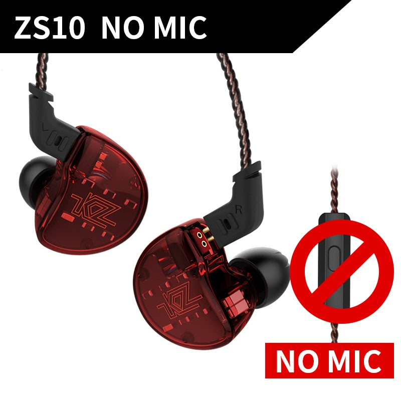 KZ ZS10 Auriculares 10 controladores Auriculares 4BA + 1DD Auriculares híbridos dinámicos HiFi Bass Auriculares deportivos Cancelación de ruido en monitores de oído