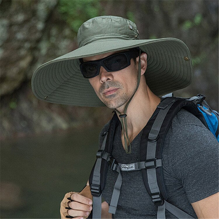 Sombrero de sol de ala ancha de 16cm de largo, sombrero de Safari transpirable para hombres y mujeres, sombrero Boonie de verano, gorra de protección UV, senderismo, pesca, sombrero de cubo para la playa