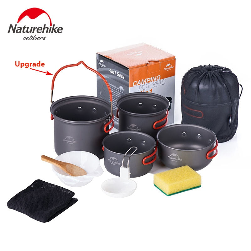 Juegos de ollas para acampar Naturehike para 2-3 personas, utensilios de cocina portátiles para exteriores, olla para Picnic, cuenco para Picnic, Kits de desorden de viaje, NH15T401-G