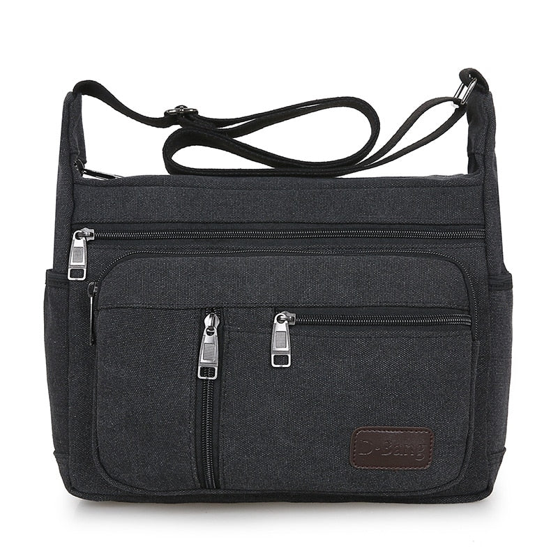 Men Canvas Shoulder Bag Multifunction Casual Travel Crossbody Bags Vintage Solid Zipper Men Messenger Top-handle Handbags