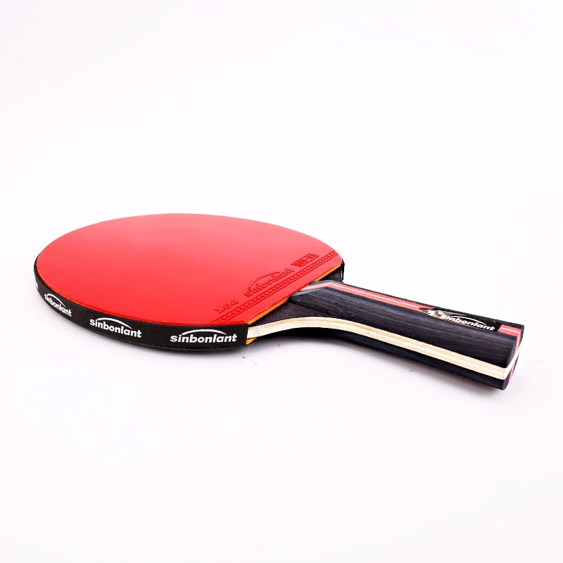 Raqueta de tenis profesional, hoja de carbono de mango largo corto, goma con granos de doble cara en raquetas de Ping Pong con estuche