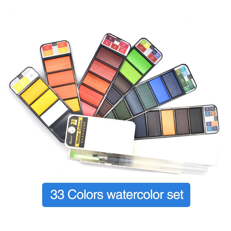 Superior 18/25/33/42Colors Solid Watercolor Paint Set With Water Brush Pen Watercolor Pigment For Drawing Art Supplies