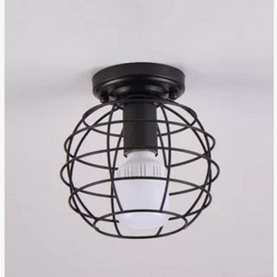 Luz de techo Vintage, lámpara de techo de hierro Retro nórdica moderna, decoración para sala de estar, Bar, Loft negro, E27, accesorio de jaula de luces para el hogar