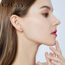 CZCITY, abalorio de marca de lujo, auténticos pendientes de tuerca de bola de cuentas redondas de oro amarillo puro de 18 quilates para mujer, joyería de pendientes de oro para uso diario