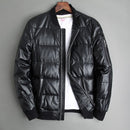 Men Winter Warm Genuine Leather White Duck Down Jackets Flight Coats Large Size Real Leather Sheepskin Bomber Jackets Aviation