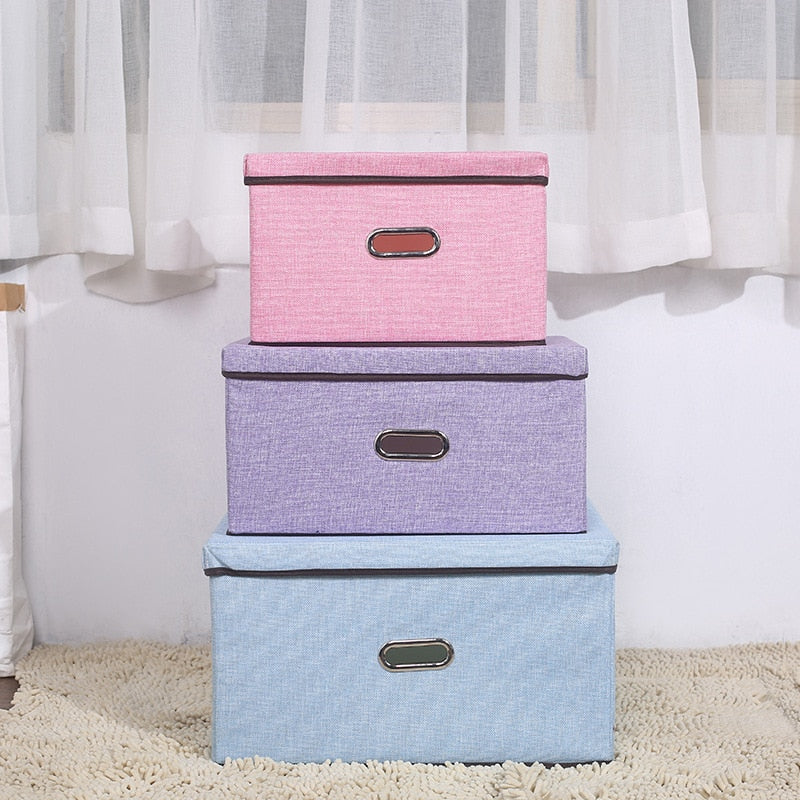 Large cotton linen Fabric folding storage box Kids Toy organizer Handles for Home Closet Bedroom Drawers Organizers Container