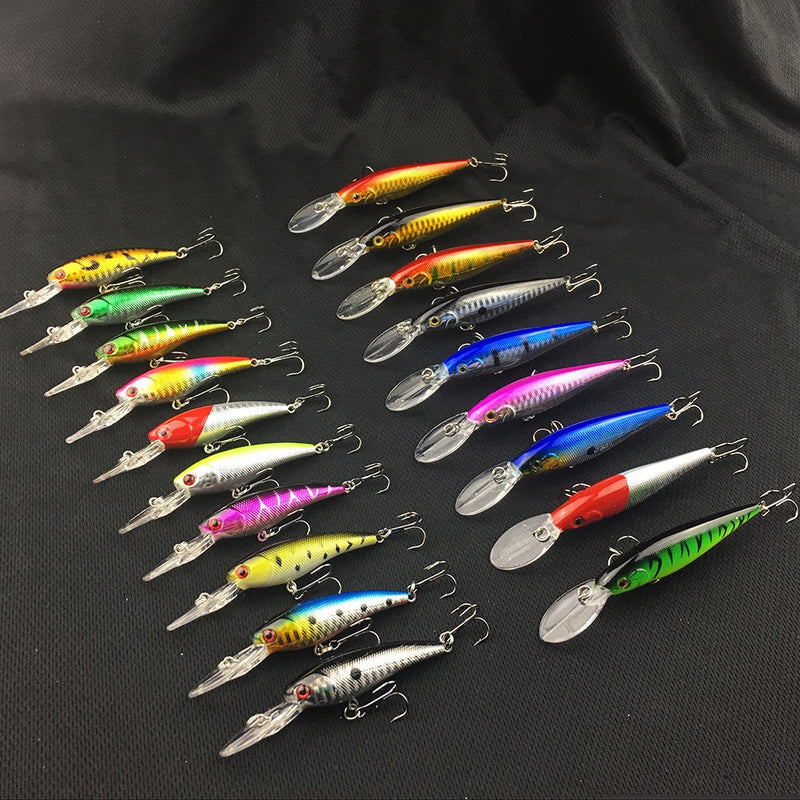 Nuevo 20 piezas cebo duro Minnow Señuelos de Pesca lubina agua salada fresca Japón mar 3D ojos Wobbler aparejos Crankbait Pesca cebos kit set