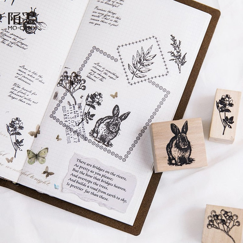 Vintage cute forest animal plants decoration stamp wooden rubber stamps for scrapbooking stationery DIY craft standard stamp