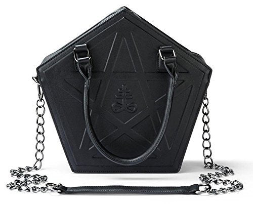 JIEROTYX Pentagram Punk Darkness Gothic Star Handbag Women Girl Black PU Soft Leather Shoulder Bag With Chain High Quality