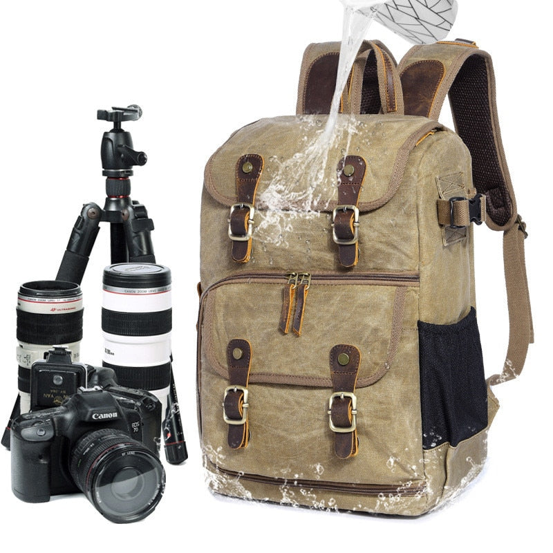 Hohe Kapazität Batik Leinwand Stoff Fotografie Tasche Outdoor Wasserdichte Kamera Schultern Rucksack für Canon Nikon Sony DSLR SLR