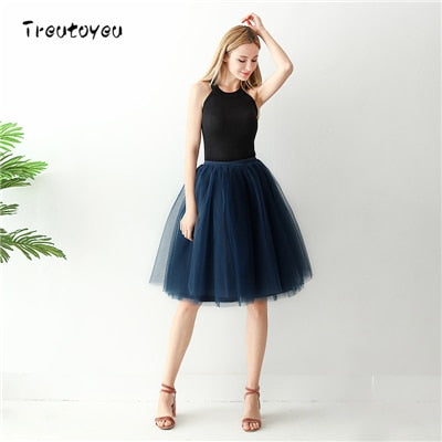 Gothic 7 Schichten 65cm Mischfarben Tutu Tüllrock Damen Streetwear Hohe Taille Falten Midiröcke spudniczki jupe rokken faldas