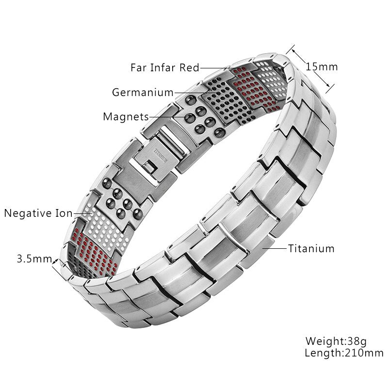 Pulsera magnética Vivari para la salud de los hombres, brazalete de titanio puro chapado en plata, pulseras rojas de germanio lejano de iones magnéticos