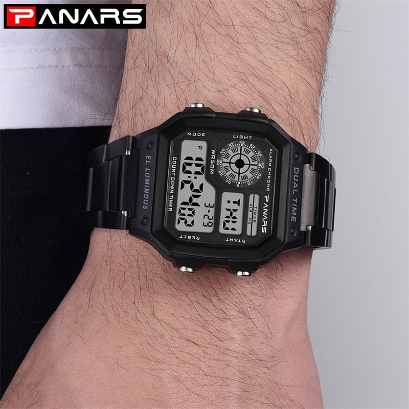 PANARS Reloj Deportivo Digital para hombre, Reloj deportivo resistente al agua hasta 50M, Relojes de pulsera de acero inoxidable, Relojes Deportivos Zegarek