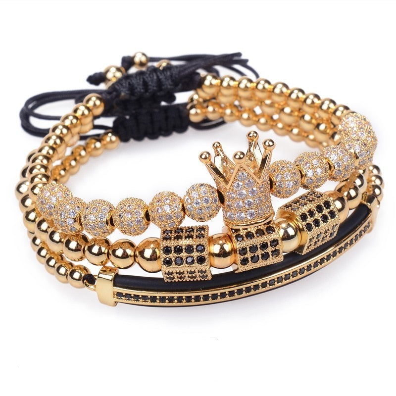 3pcs/Set Luxury Jewelry New Zircon Hip Hop Gold Color Bracelets Men Cubic Micro Pave CZ Charm Braided Braiding Pulseira