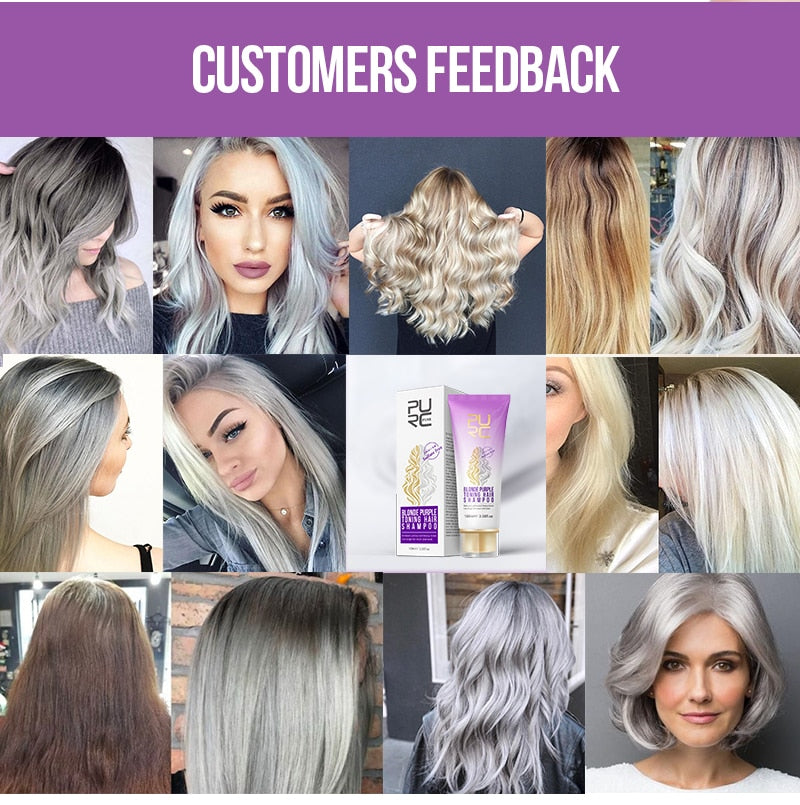 PURC Blonde Purple Hair Shampoo Entfernt Gelb- und Messingtöne für Silver Ash Look Purple Hair Shampoo Professionelle Haarpflege